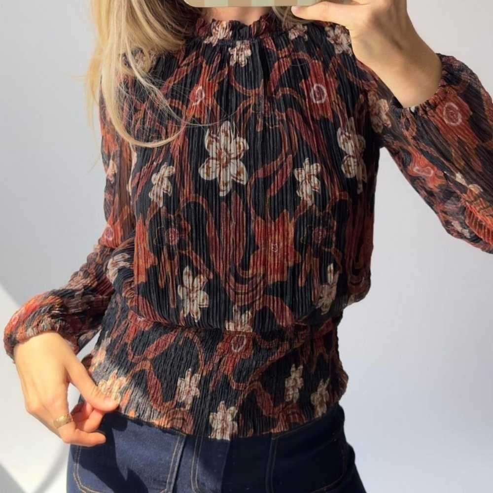 Joie Black Orange Floral Print Smocked Long Sleeve Blouse Top - Size M
